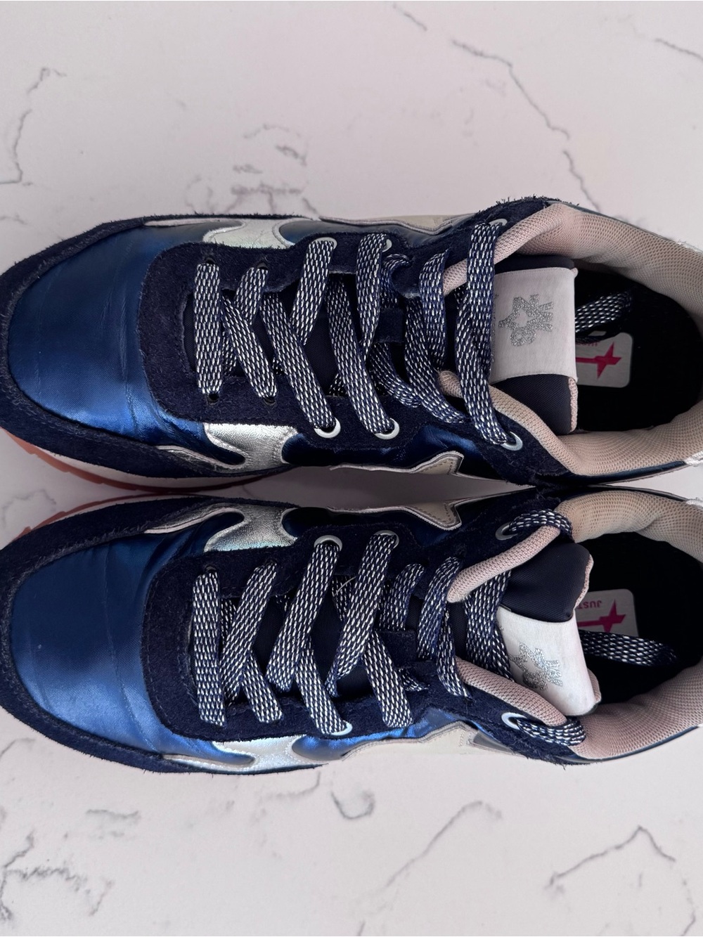 W6YZ Womens US 6.5 EU 38 Navy Silver Star Sneakers Retro Runner Wizz - Picture 7 of 9